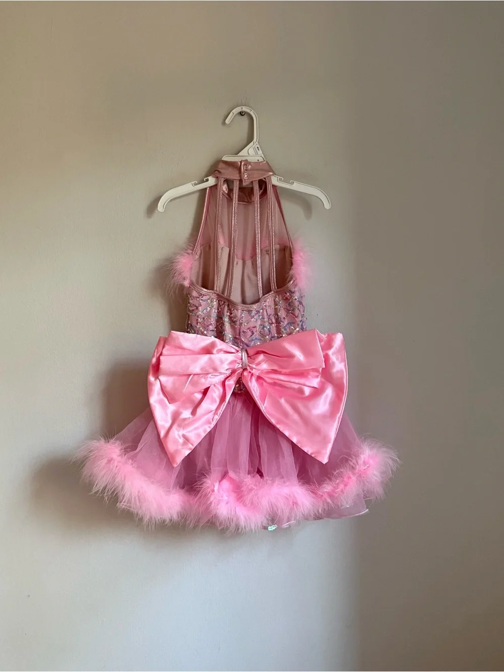 A Wish Come True Girls Dance Costume Size IMC Pink Sequin Tutu Dress Large Bow